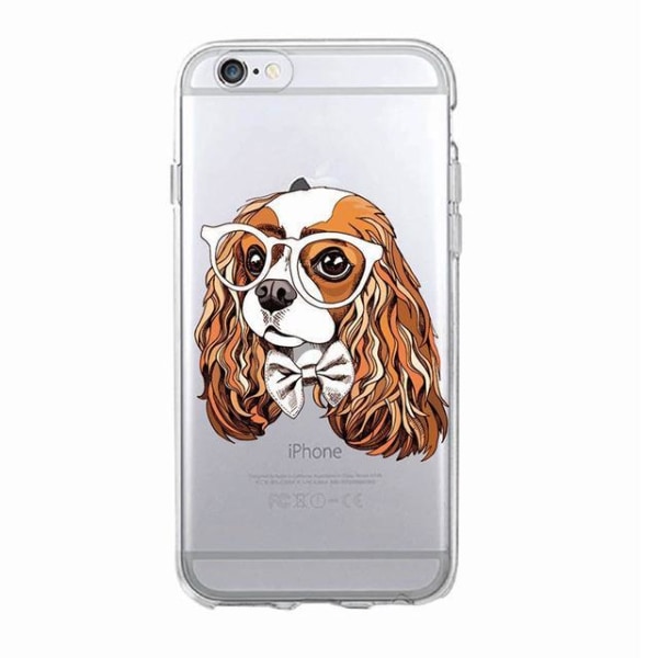 iPhone 12, 12 Pro & Max gennemsigtig case hund med hvide briller Transparent one size