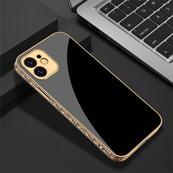 iPhone 13 Pro luksus glascover guld & sølv barok elegant sort Black one size