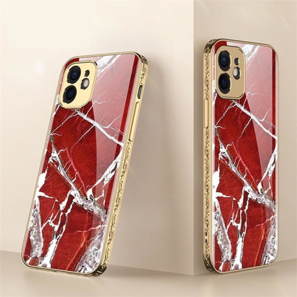 iPhone 12 Ylellinen lasikotelo kultainen barokki tyylikäs useita Red one size