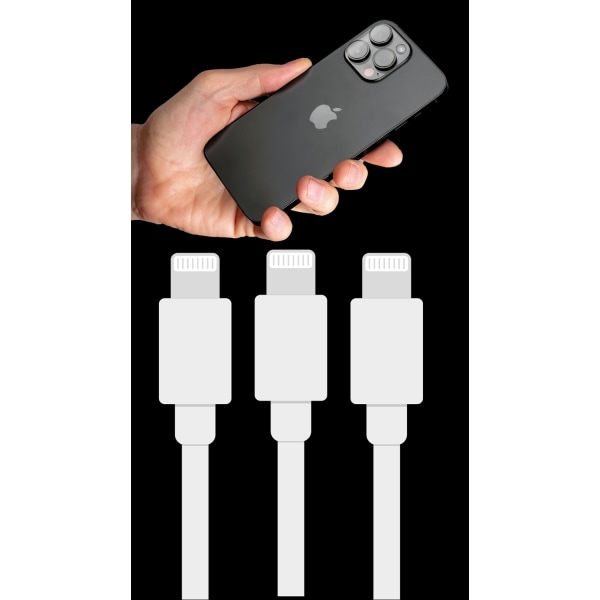 SÆT med 3 iPhone opladere (kabel) White one size