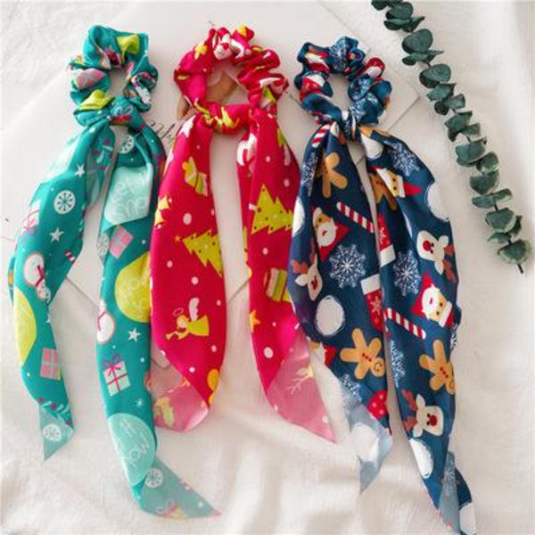 Christmas Scrunchie keula lumihiutale Joulupukki lumiukko Joulukuusi Red Red & green with snowflakes