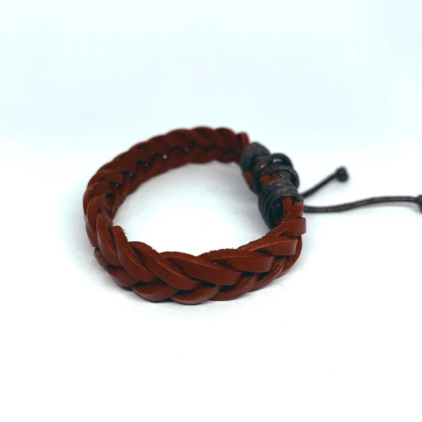 Handgjort flätat armband i orange läder Orange one size