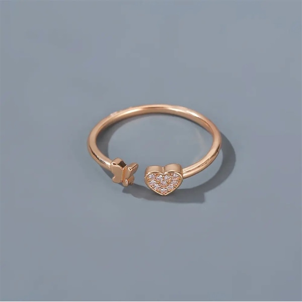 Gold-plated ring with heart and butterfly adjustable fits everyone Gold one size