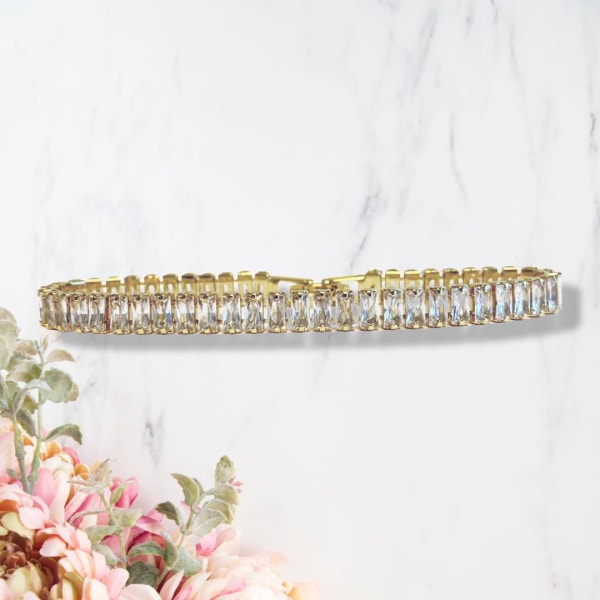 Beautiful bracelet with rectangular diamonds luxury gift gold for women Gold one size