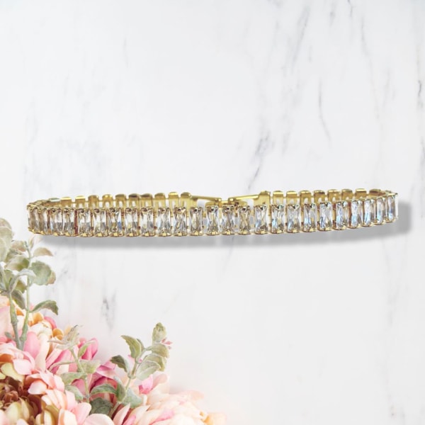 Vackert armband med rektangulära diamanter lyx gåva guld för kvinnor Guld one size