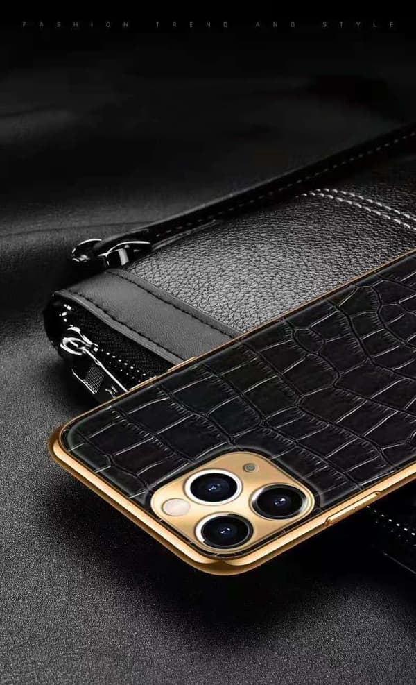 iPhone 12 Pro Case genuine leather crocodile pattern gold plated high luxury Green one size