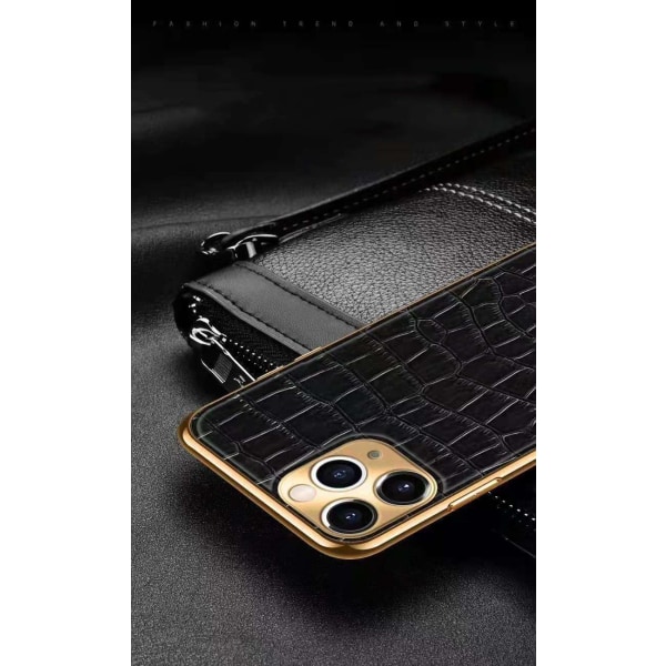 iPhone 12 Pro taske ægte læder krokodille mønster guldbelagt høj Green one size