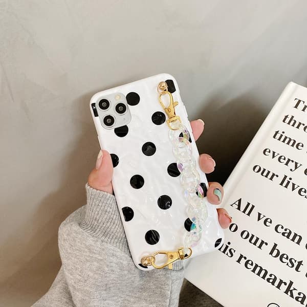 iPhone 12 Pro Max -etui prikket sort og hvid med ankelrem White one size