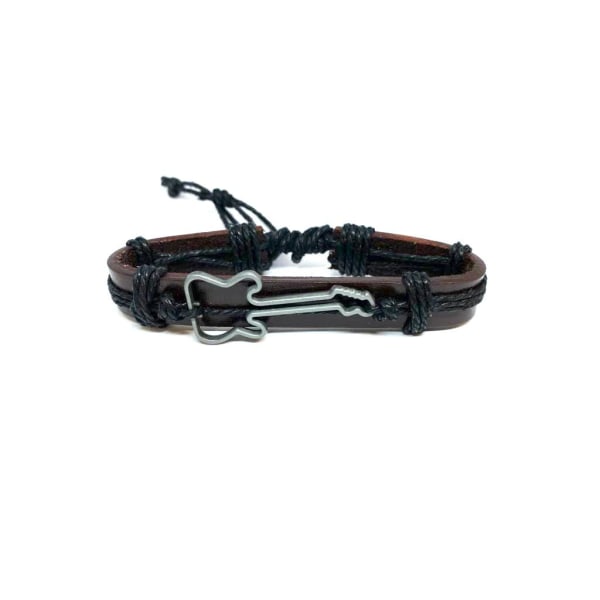Armband i läder med en gitarr i stål till män och kvinnor Brun one size