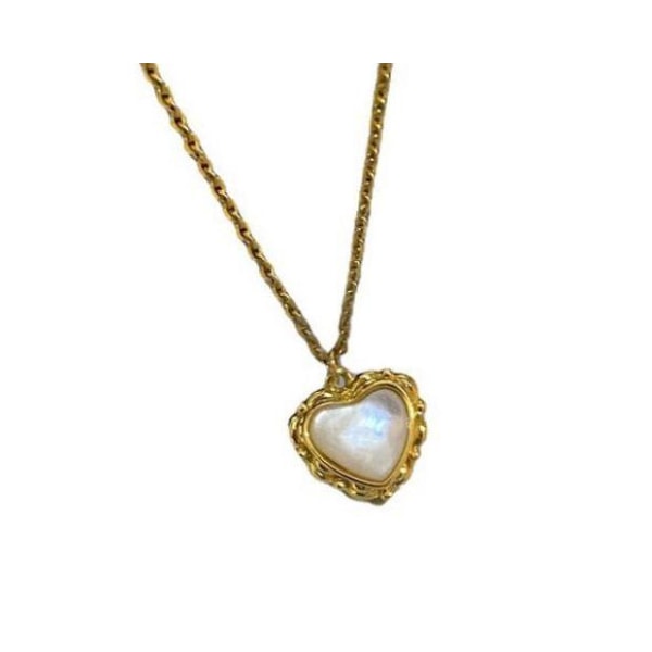 Vintage stil halskjede hjerte med perlemor gull blonder 18K Gold one size