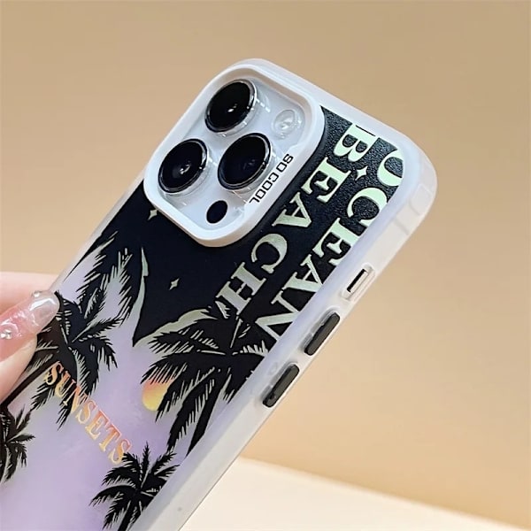Suojus kaikille iPhone 15 -malleille, joissa on palmu auringonlaskun rantameri Black one size
