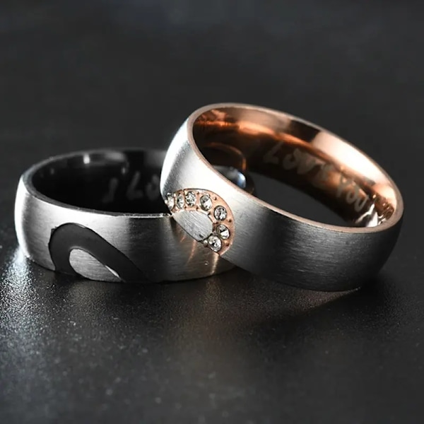 Matchende ringe til par med hjerter '' I love you '' rhinsten Black one size