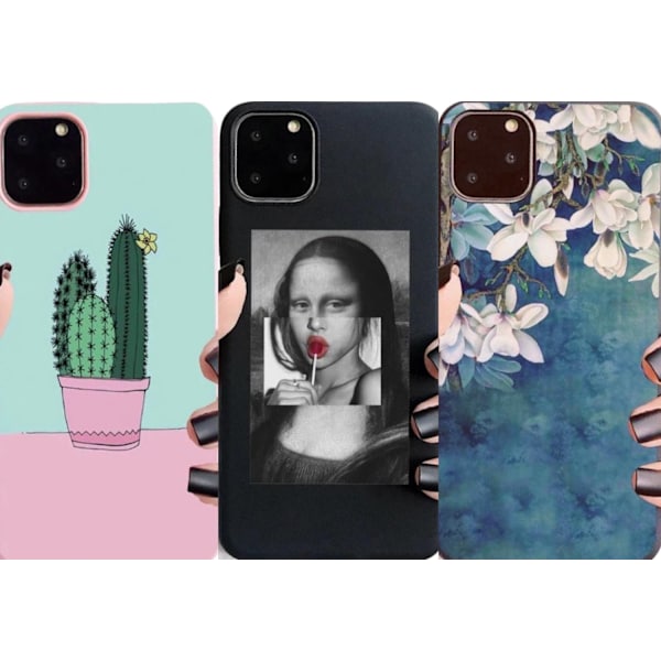 iPhone 12 Pro Max 3-PACK skal kaktus mona-lisa blommor grå one size