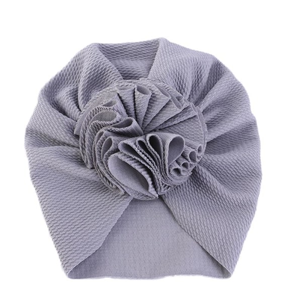 Sød turban med stor blomst flere farver stretchmateriale 0-4 år Grey one size