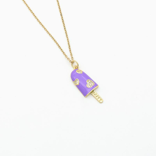 Halskæde med pind is guld rhinestones hjerter glad is Purple one size