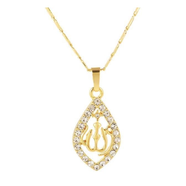 18k guldpläterad kedja Allah muslim med kristall diamant islam Gold one size