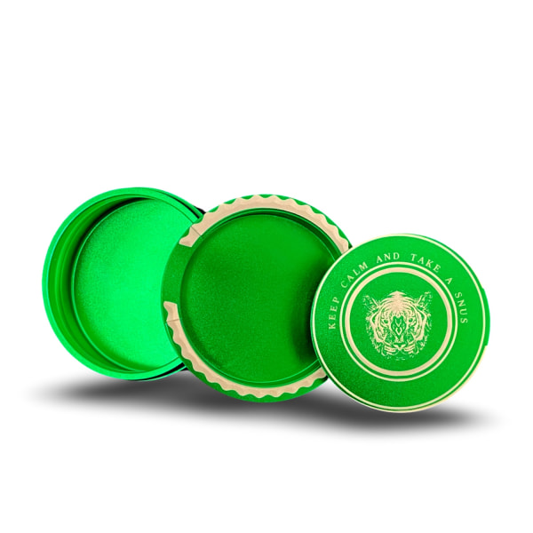 Snusdåse i grøn aluminium med tiger ''behold dig i ro'' gavesnus Green