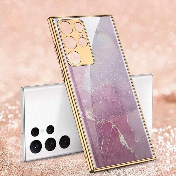 Luksus Samsung S22, Plus & Ultra etui pink marmormønster guld Pink S22 Plus