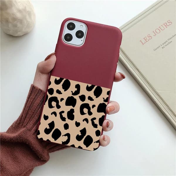 iPhone 12 Pro Max Cover halv leopard mønster 2 farver sort rød Black one size