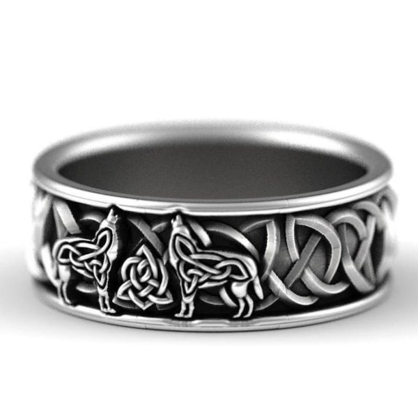 925 Sølvbelagt håndlaget ring for menn svart mønster Silver  US 10 Size (19,8 mm i diameter)