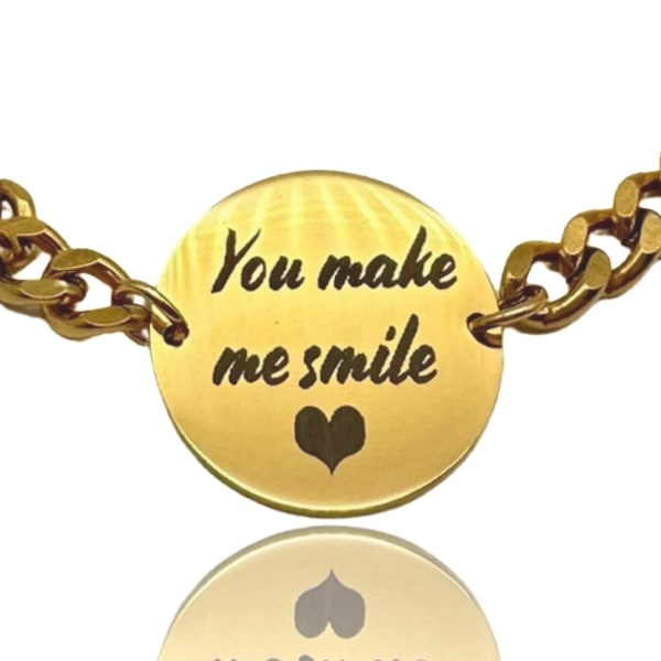 Armbånd i guld med teksten "You make me smile" Valentinsdagsgave Gold one size