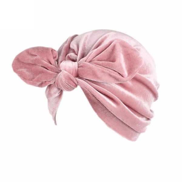 Luksuriøs turban i fløjl med sløjfe knudet effekt flere farver Pink one size