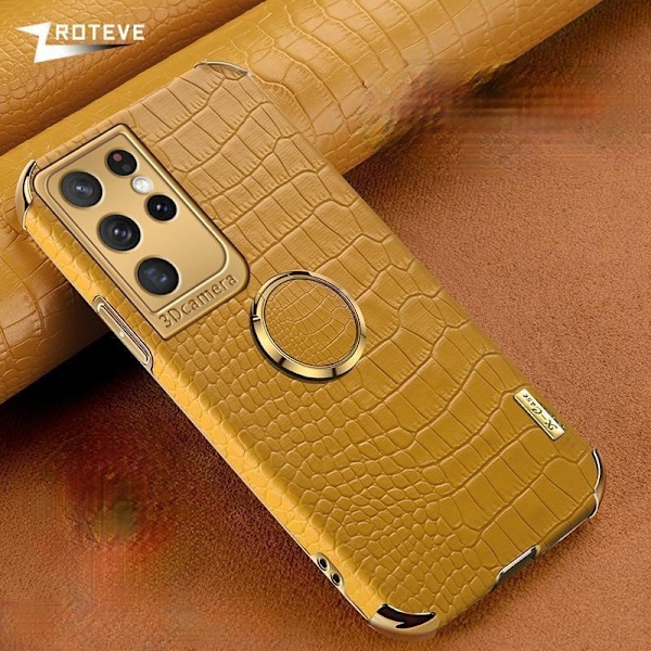 iPhone 13 Luxury Stylish shell with crocodile skin & ring gold details Yellow one size