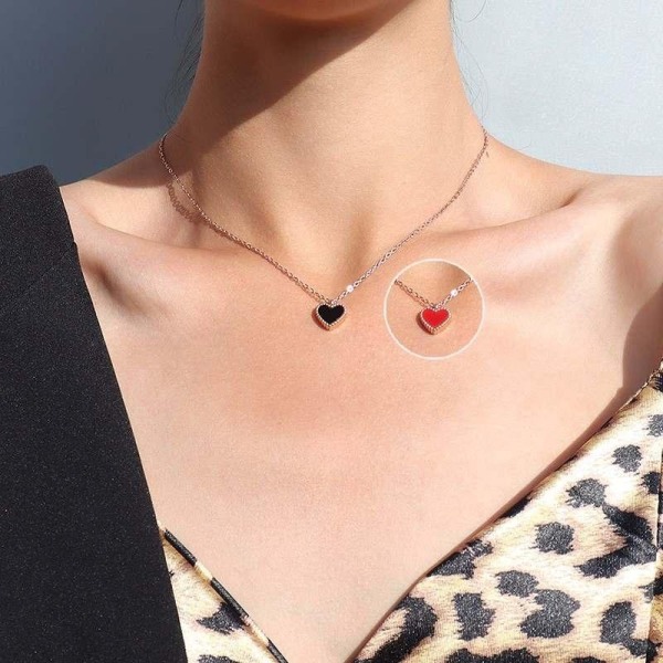 Halsband med hjärta 2 sidor - röd och svart - byta efter humör Röd one size