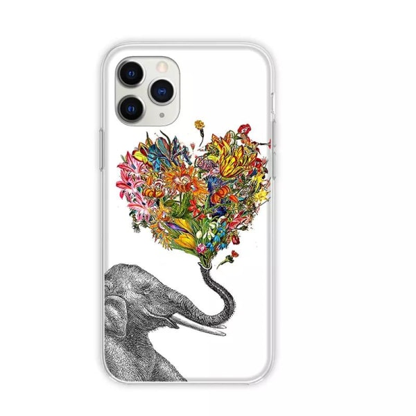 Smukt cover til alle iPhone 14 modeller elefant med blomsterhjer Grey one size
