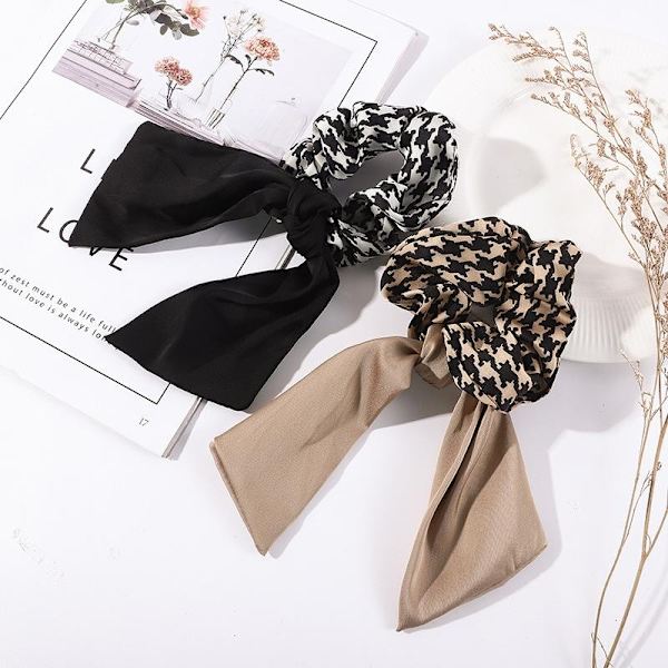 Trendig Scrunchie rosett rutigt tyg elastisk toffs brun svart Brown Brown and black