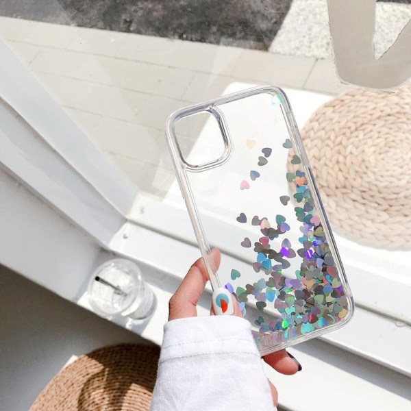 iPhone 13 Pro cover med hjerte og ankelrem gulddetaljer pastel Silver one size