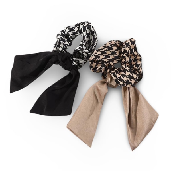 Trendig Scrunchie rosett rutigt tyg elastisk toffs brun svart Brown Brown and black