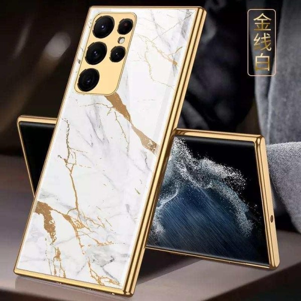 Lyxigt Samsung Plus hvid marmor mønster guld White S22 Plus