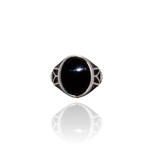 Sterling hopea sormus musta pyöreä kivi itämainen kuviollinen ka Black one size