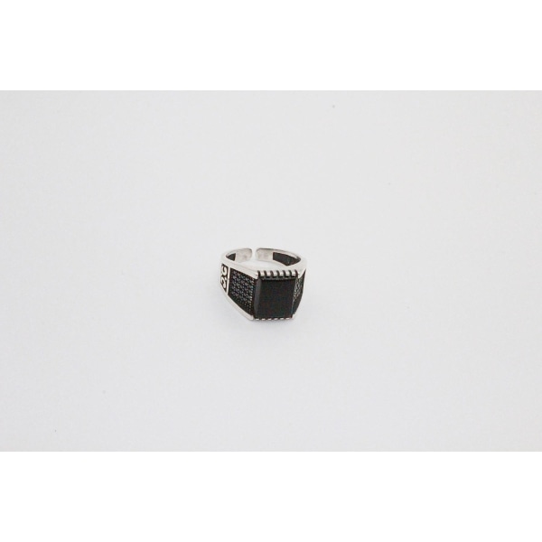 Sterling silver ring svart kvadrat sten orientaliskt mönster kla Svart one size