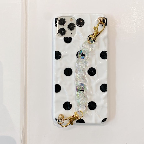 iPhone 12 & 12 Pro -kuori, pisteviiva musta ja valkoinen, nilkkanauha White one size