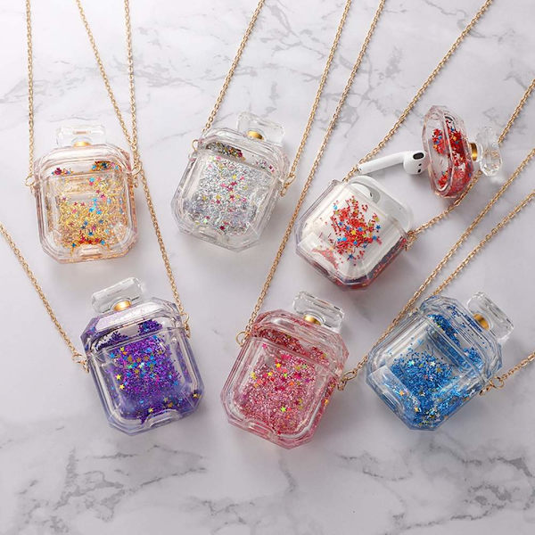 Perfume bottle for airpod cases with liquid glitter Pink one size