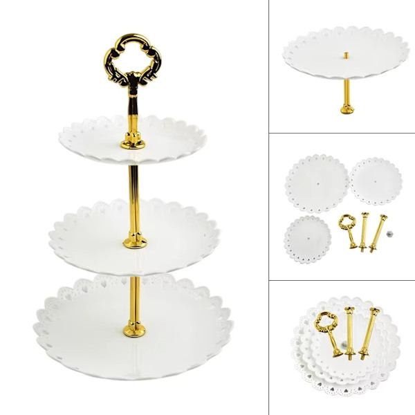 3 Etagers Kage Stand Frugttallerken Bakke Display Fødselsdagsfest Dessert Bryllup Black