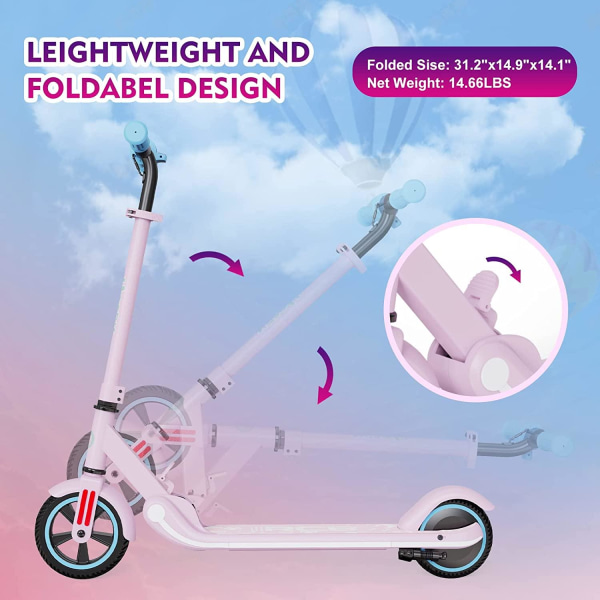 Rosa & Blå elscooter för barn lätt fällbar med 15 km/h maxfart justerbart styre Blå