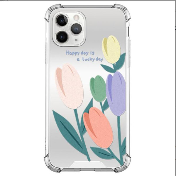 iPhone 13, Pro & Max spejlglas med smukke blomster tulipaner Silver one size