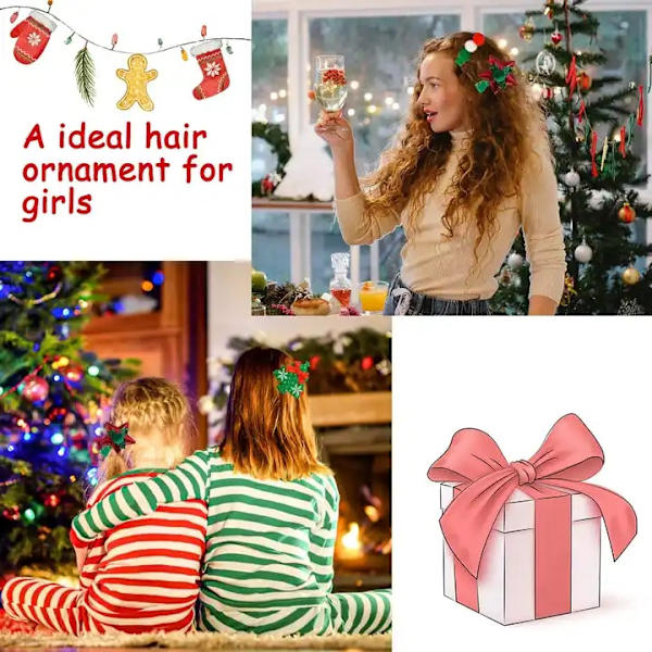 Sarja hiusklipsiä, joissa on jouluaiheinen joulukuusi tonttutähti lumiukko Red Christmas tree