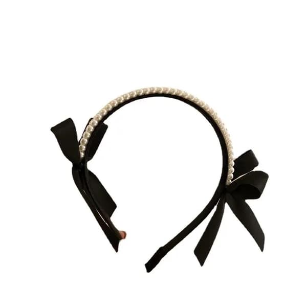 Flot diadem med perler og sorte sløjfer klassisk White one size