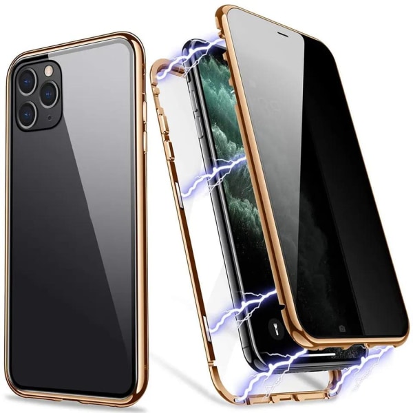 iPhone 14 - 360 grader fuld beskyttelse med for- og bagside - anti spion Gold