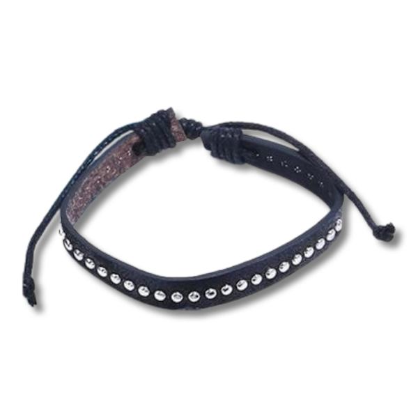 Håndlavet armbånd i ægte læder stil sorte nitter mænd Black one size