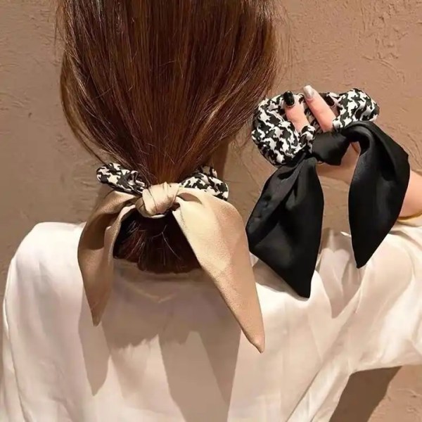 Trendig Scrunchie rosett rutigt tyg elastisk toffs brun svart Brown Brown and black