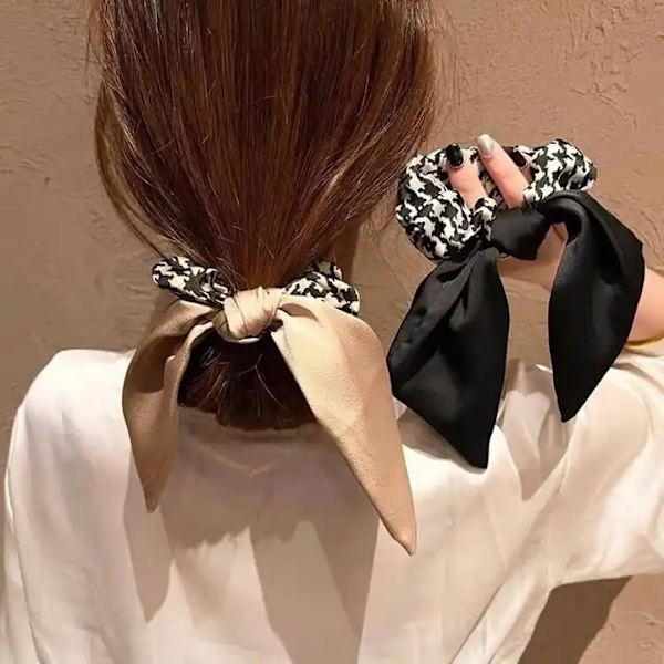 Trendy Scrunchie sløyfe rutete stoff elastiske toffs brun svart Brown Brown and black