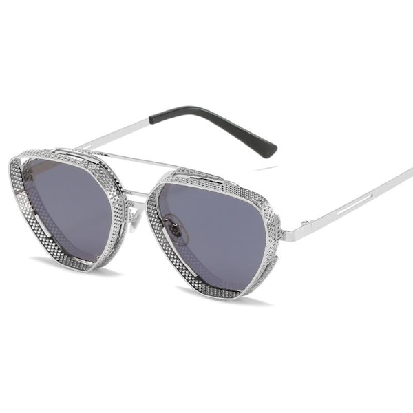 Uvanlige unike pilotsolbriller med gitter for menn Silver one size