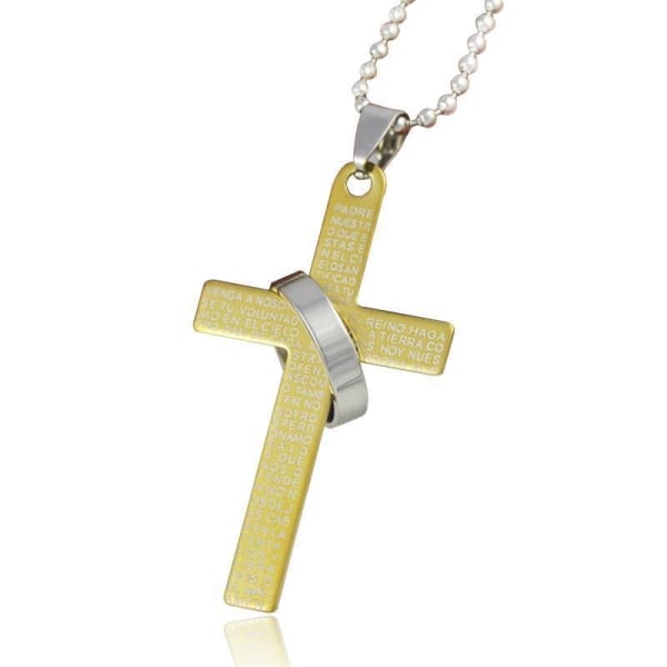Christian cross in steel with ring in black, gold and silver Silver one size