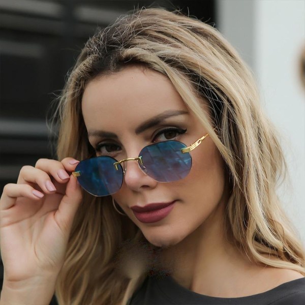 Trendy solbriller for kvinner sommeren 2022 spunnet gullhals Blue one size