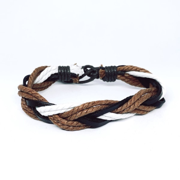 Flätat armband med snören och läderband Brun one size